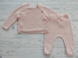 Zara mini set gebreid vest broek licht zalmroze maat 68