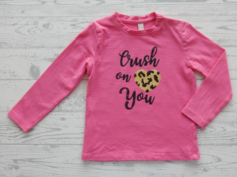 Longsleeve roze zwart goud glitter Crush on You maat 80