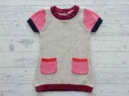 Hema babyjurk gebreid beige donkerblauw roze bordeaux maat 74