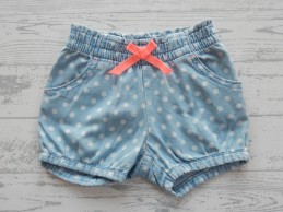 Hema baby denim short licht blauw strik stippen maat 80