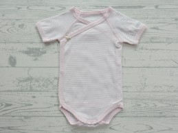 Claesen's romper overslag korte mouw wit lichtroze gestreept maat 62