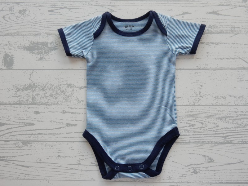 Hema romper korte mouw blauw wit gestreept donkerblauw maat 50-56