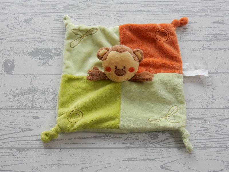 Kimbaloo La Halle knuffeldoek velours bruin groen oranje aap