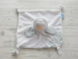 The Gro Company knuffeldoek velours wit lichtblauw pinguin