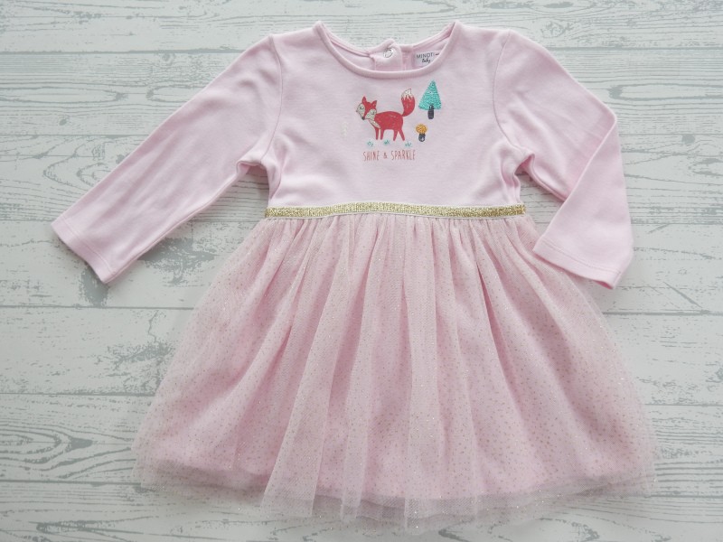 Minoti baby jurk tricot tule lichtroze glitter maat 68-74