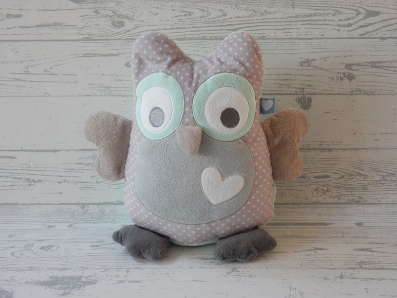 Tiamo knuffel velours mintgroen grijs wit Uil 30 cm