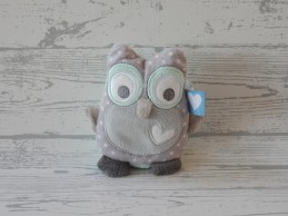 Tiamo knuffel knijppiep velours mintgroen grijs wit Uil 10 cm