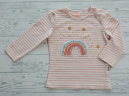 Hema longsleeve zalmroze wit gestreept goud stippen regenboog maat 74