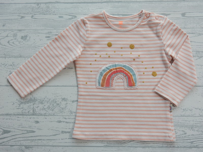 Hema longsleeve zalmroze wit gestreept goud stippen regenboog maat 74