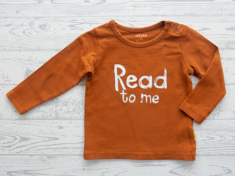 Hema newborn shirt bruin wit Read to Me maat 62