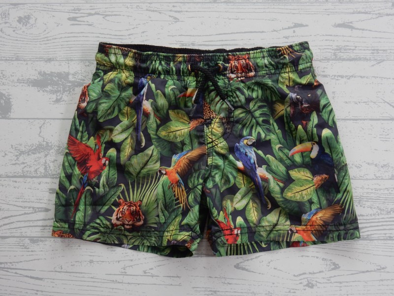 H&M zwemshort zwart groen palmblad jungle dieren maat 98-104