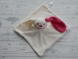 Funnies knuffeldoek badstof ecru fuchsia roze Konijn