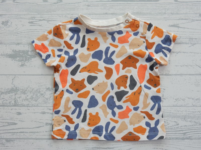 Hema t-shirt ecru blauw bruin oranje dierenkopjes maat 62
