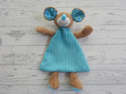Tender Toys knuffeldoek velours aqua blauw bruin Muis