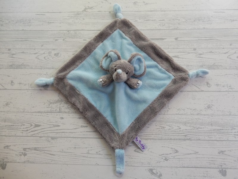 My Teddy knuffeldoek velours blauw grijs olifant