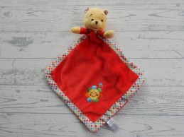 Disney Nicotoy knuffeldoek velours rood geel stippen Winnie de Poeh