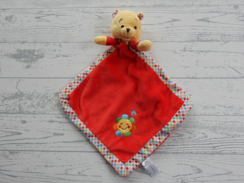 Disney Nicotoy knuffeldoek velours rood geel stippen Winnie de Poeh