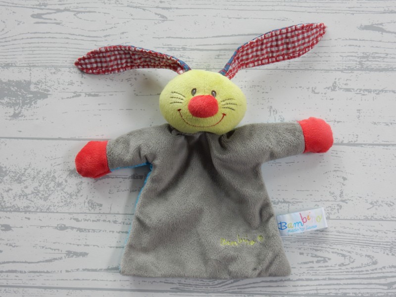 Bambino knuffeldoek velours grijs rood blauw stipjes konijn Bets Bunny