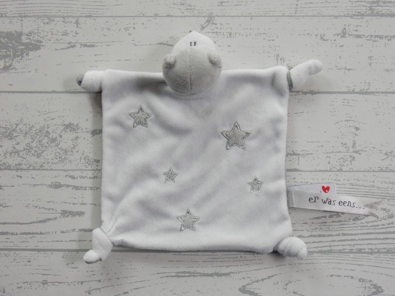 Prenatal knuffeldoek tuttel velours wit grijs Draak Dirk Er was eens