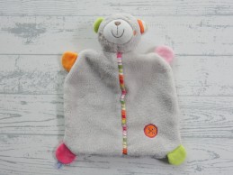 Fehn baby knuffeldoek velours lichtgrijs oranje roze groen beer