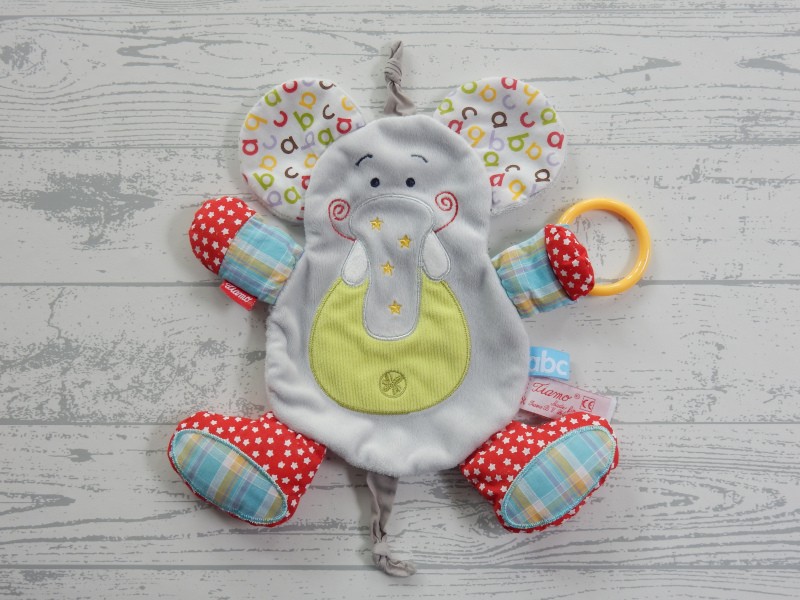 Tiamo knuffeldoek knisperdoekje velours grijs rood blauw abc olifant Dani