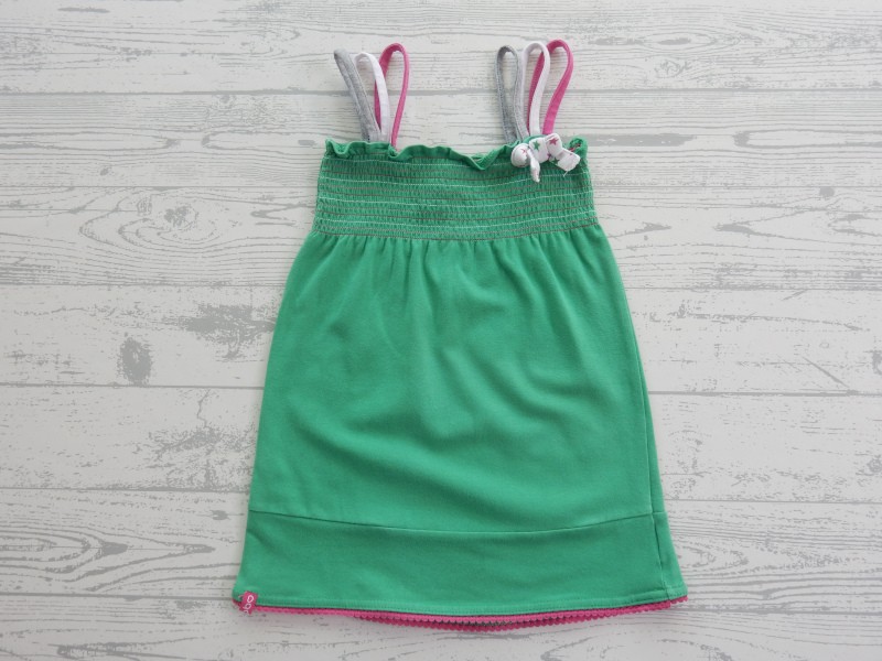 Beebielove jurkje groen grijs wit roze strikje maat 74
