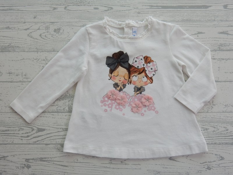 Mayoral longsleeve shirt wit ruches kraagje roze bloemetjes maat 74