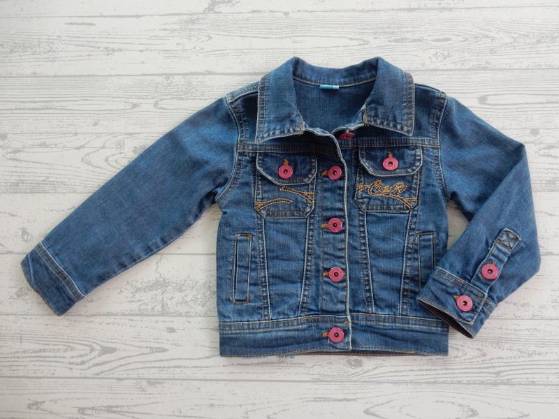 Lief! lifestyle spijkerjas denim fuchsia roze borduur bloemetjes maat 86