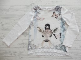 H&M longsleeve wit grijs roze glitter kant vlinder hert maat 110-116