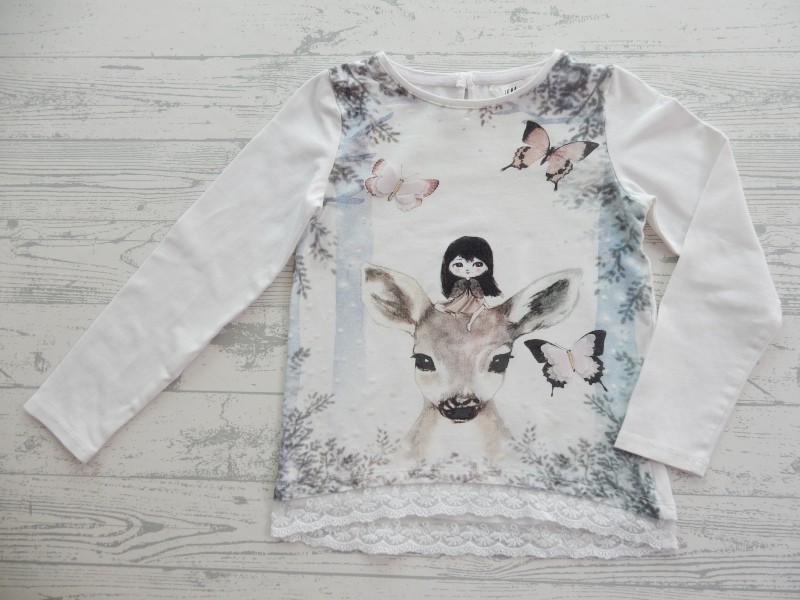 H&M longsleeve wit grijs roze glitter kant vlinder hert maat 110-116