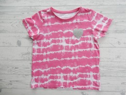 T-shirt kinder shirt roze wit batik zilver glitter hart maat 122