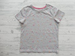 T-shirt kinder shirt grijs melange roze oranje paars spetters maat 122