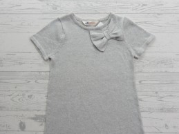 H&M jurk fijn gebreid lichtgrijs zilver glitter strik maat 122-128