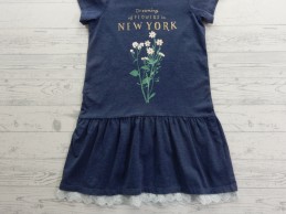 H&M jurk met capuchon blauw melange Flowers in New York maat 122-128