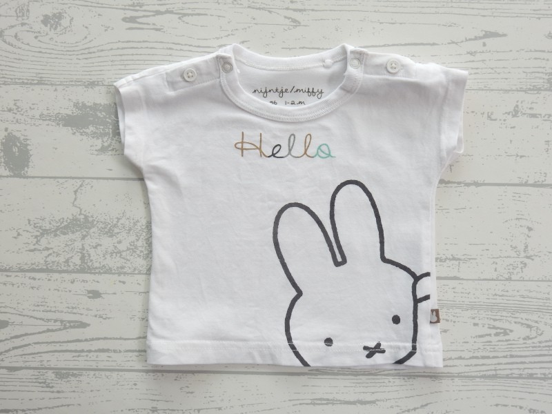 Nijntje Miffy t-shirt wit bruin grijs zwart Hello maat 56