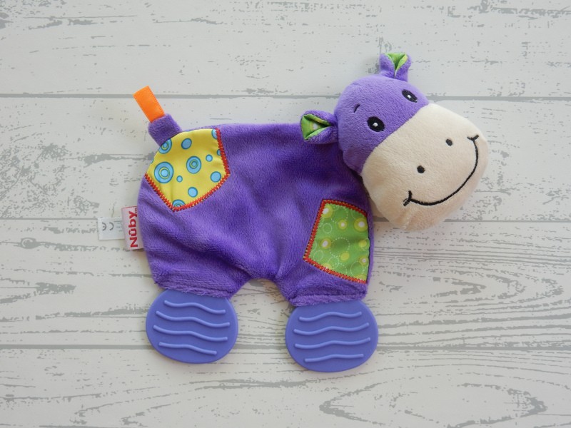 Nuby knuffeldoek doudou velours paars knisper bijtstuk Koe