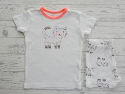 Hema baby shortama wit flour roze poes maat 74-80