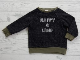 Hema babysweater zwart legergoen Happy & Loud maat 74
