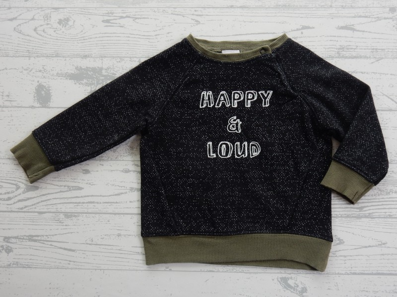 Hema babysweater zwart legergoen Happy & Loud maat 74