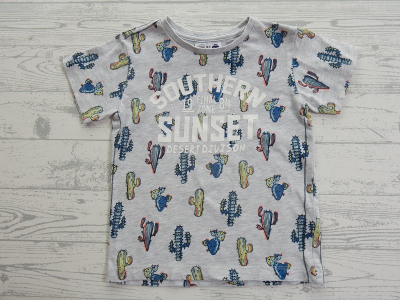 Kinder t-shirt lichtgrijs melange cactussen Southern Sunset maat 92