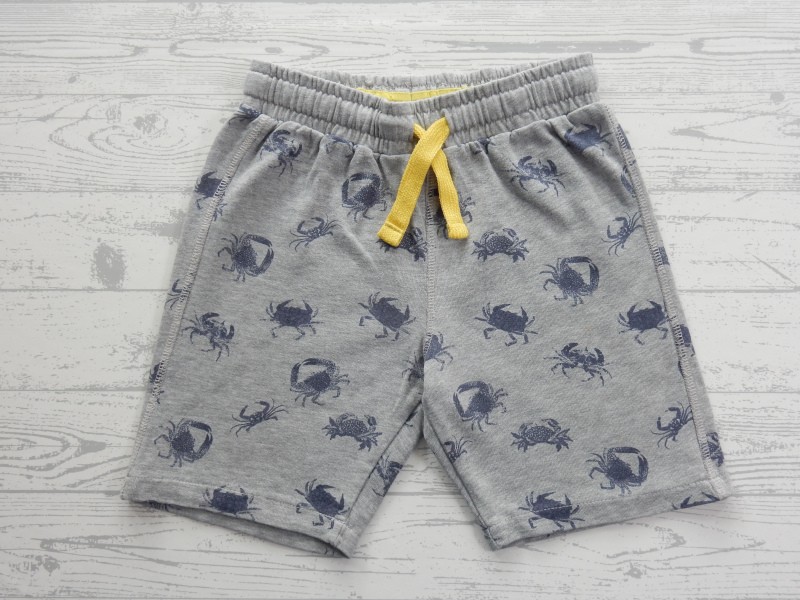 Hema sweatstof short grijs melange blauw kreeften maat 122-128