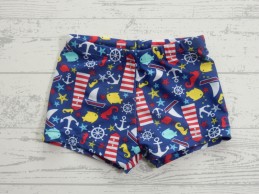 Zwembroek jongens blauw geel rood vuurtoren ankers vissen maat 86