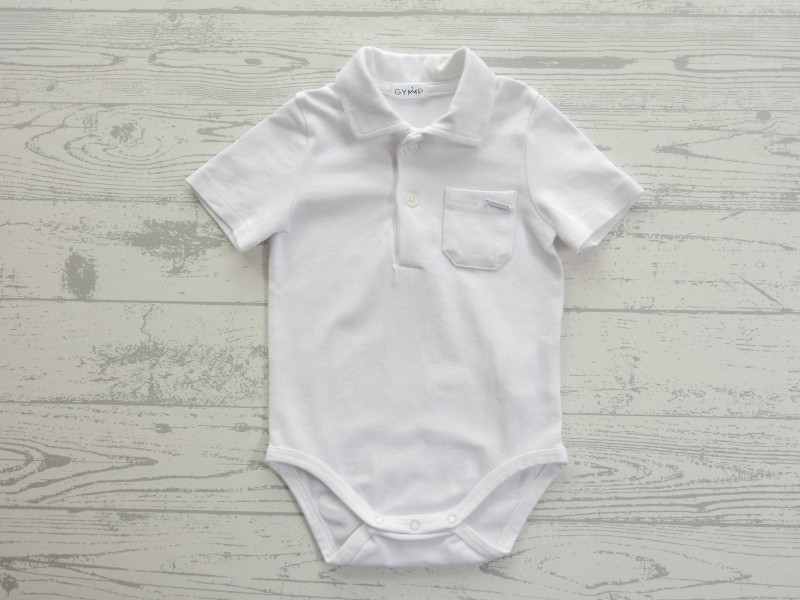 Gymp romper korte mouw polo kraagje wit maat 68