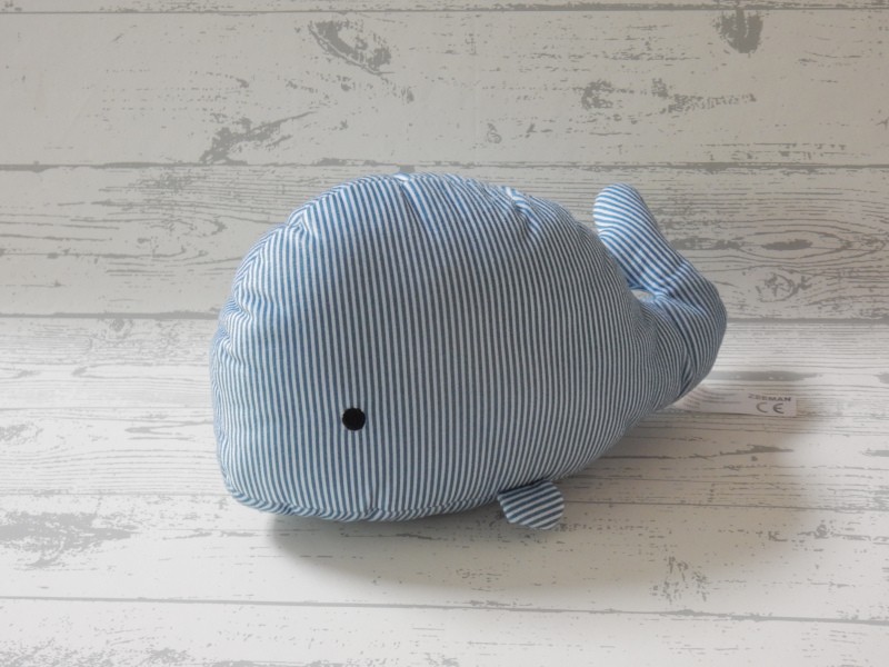 Zeeman knuffel velours blauw gestreept walvis