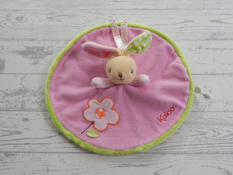 Kaloo knuffeldoek velours rond roze groen bloem Konijn