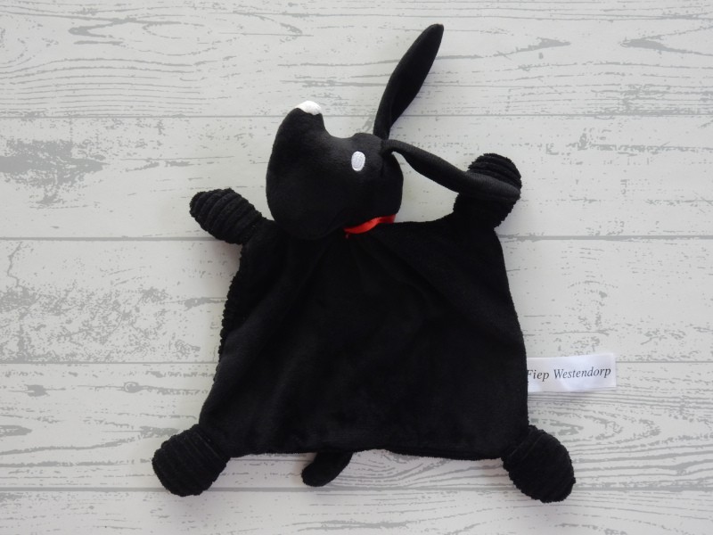 Hema knuffeldoek velours zwart wit rood hond Takkie