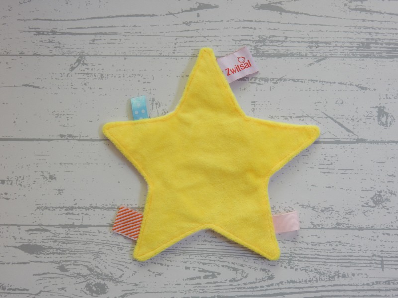 Zwitsal knisperdoekje velours wit geel bolletjes ster