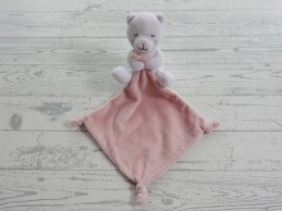 Nicotoy knuffel poes met knuffeldoek velours wit roze gestreept