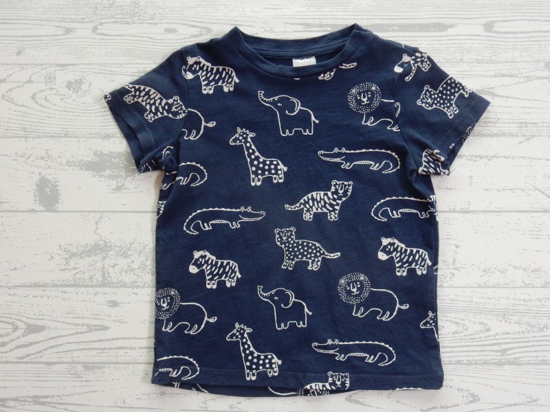 H&M t-shirt donkerblauw wit dieren maat 80