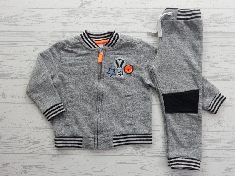 Hema 2 delige set met longsleeve grijs melange zwart oranje maat 92